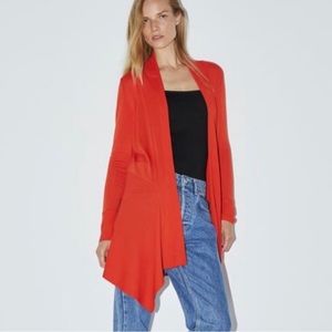 Zara Orange Long Sleeve Asymmetrical Duster Cardigan
